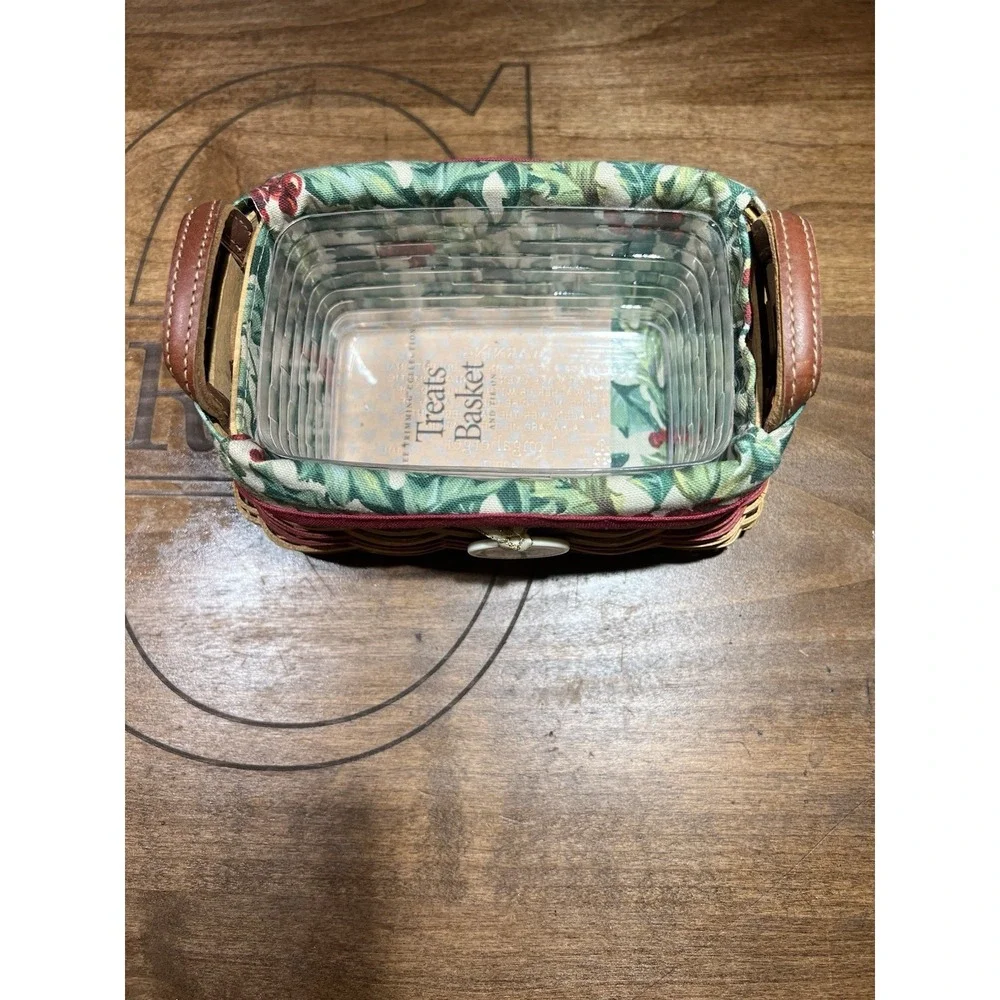 Longaberger Pet Treats Basket‎ With Floral Liner And Plastic Protector